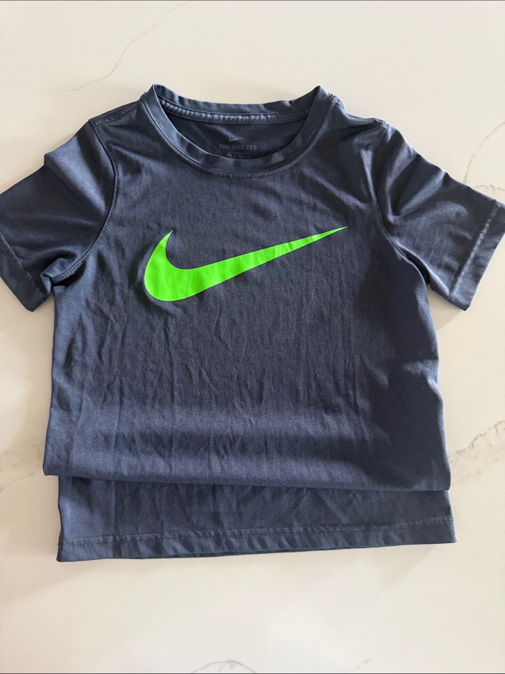 Nike Kids Navy Long Sleeve Tee with Bright Green Swoosh